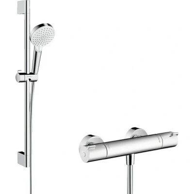 Afbeelding van Hansgrohe Ecostat 1001cl thermostaat met stang 65cmm crometta vario handdouche wit chroom