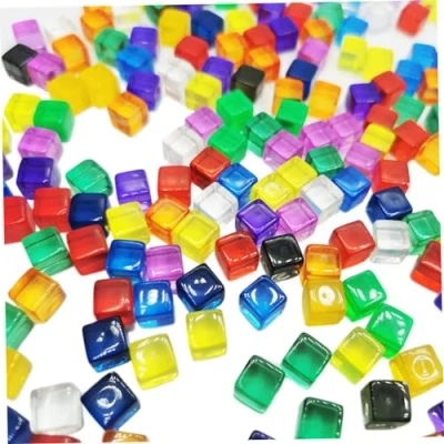 Afbeelding van Kleurrijke dobbelstenen 200 stuks, acryl kubussen, D6 set spellen 8mm doorschijnende edelstenen vierkante doe het zelf