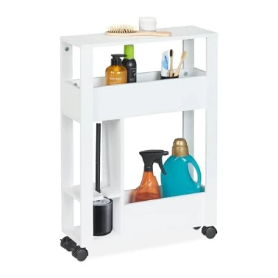 Afbeelding van Relaxdays badkamer trolley 2 vakken 71,5x17x50 cm toiletborstelhouder wit