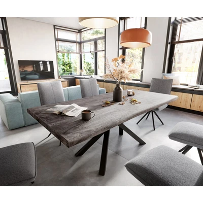 Afbeelding van eettafel Edge acacia platina 200x100 XL kruisframe rechthoek zwart Live