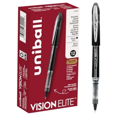 Afbeelding van uni ball Vision Elite Rollerball Pennen, Micro Point (0.5mm), Zwart, 12 Count