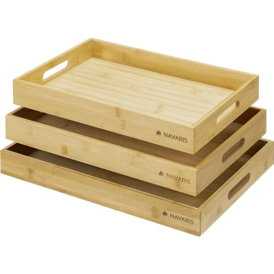 Afbeelding van Navaris set van 3 dienbladen Bamboe dienblad in maten Rechthoekig blad voor het serveren koffie, thee, gebak en hapjes