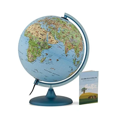 Afbeelding van Tecnodidattica Globus Safari 25 voor kinderen en jongeren, licht draaibaar, geïllustreerde cartografie brochure met informatie, Meridian, teksten in het Italiaans, diameter cm