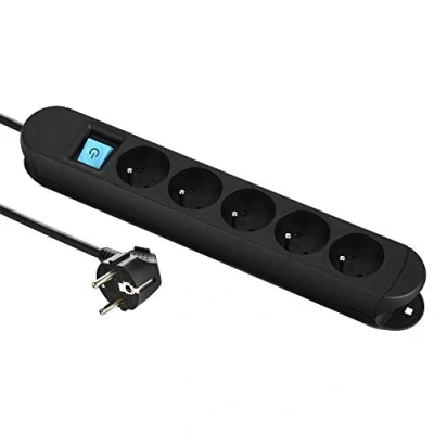 Afbeelding van Electraline 30922 Professionele stekkerdoos voor werk met 2 magneten bevestiging, 5 stopcontacten 16 A, kabel 3 m, H05VV F 3G1,5 mm², zwart
