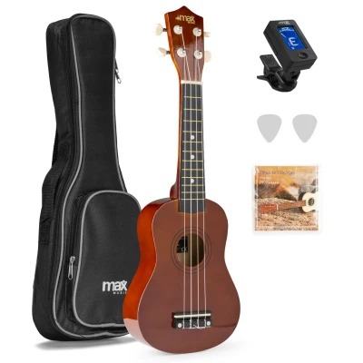 Afbeelding van MAX UKEY Ukelele set met 21&quot; Ukulele en accessoires Bruin (hout)
