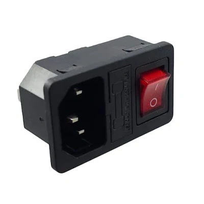 Afbeelding van Koud apparaat connector stekker C 14 met rode schakelaar en zekering 10A/250V
