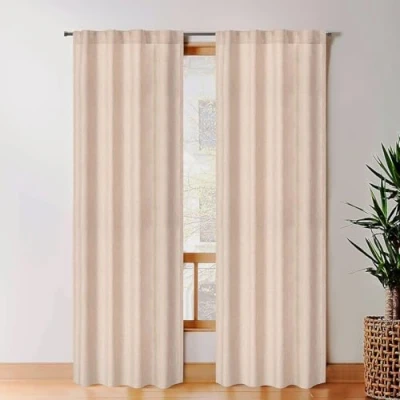 Afbeelding van Raampanelen gordijn in katoen linnen stof 127x244 cm linnen, set van 2, boerderij gordijn, gordijnen met lussen op gordijnen, kamerverduisterende voor slaapkamer,