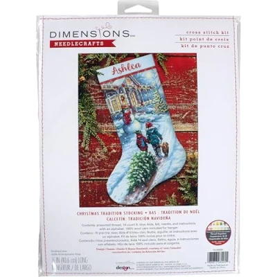 Afbeelding van Dimensions 70 08995 Vakantie Traditie DIY Personaliseerbare Kerst Kruissteek Kous Kit, 16&quot; L, 14 Count Lichtblauwe Aida, Diverse