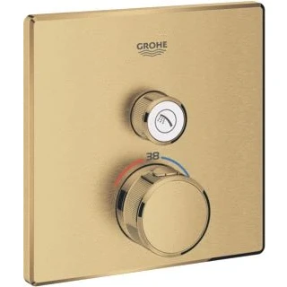Afbeelding van Grohe grohtherm smartcontrol inbouwmengkraan opbouwdeel bad douche thermostaat vierkant eengreeps cool sunrise geborsteld 29123gn0