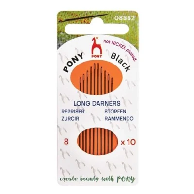 Afbeelding van Pony Black Long Darners Matte Afwerking (No. 8) Hand Naaien Naalden met Zwart Oog 10