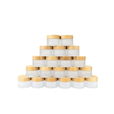 Afbeelding van Wachsmann Hoogwaardige glazen pot met bamboedeksel, voor duurzame doe het zelf natuurlijke cosmetica, reishouder zalven en lotions, 50 ml, ongegraveerd, 20 stuks
