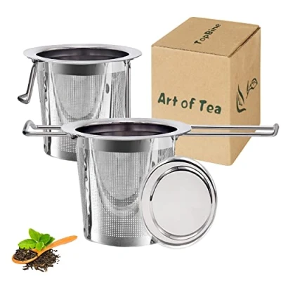 Afbeelding van TopBine 2 stuks theezeef voor losse thee, theefilter van 304 roestvrij staal, opvouwbare handgrepen theepot