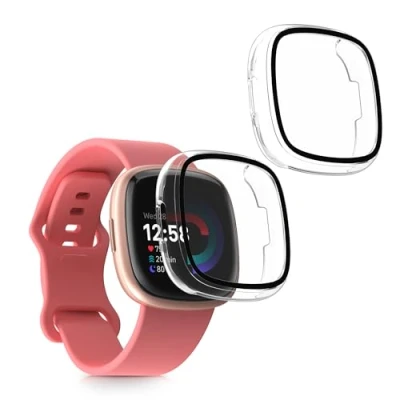 Afbeelding van kwmobile 2x cover geschikt voor Fitbit Versa 4 / Sense 2 Fitnesstracker van gehard glas en kunststof frame set transparant
