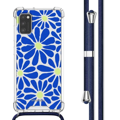 Afbeelding van Samsung Galaxy A41 Hoesje Kunststof iMoshion Softcase/Koordhoesje/Backcover Cobalt Blue Flowers Connect Telefoonhoesje