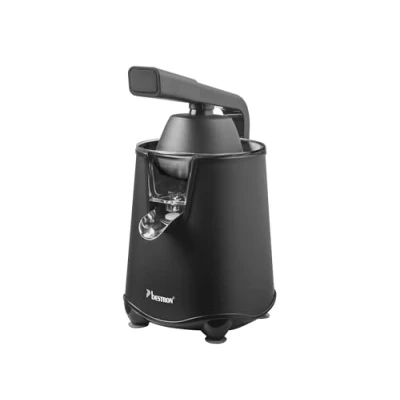 Afbeelding van Bestron elektrische Citruspers, Sinaasappelpers met druppelstop en roestvrijstalen pulpzeef, incl. 2 perskegels, 450ml capaciteit, soft press hendel voor eenvoudige bediening, kleur: Zwart Mat
