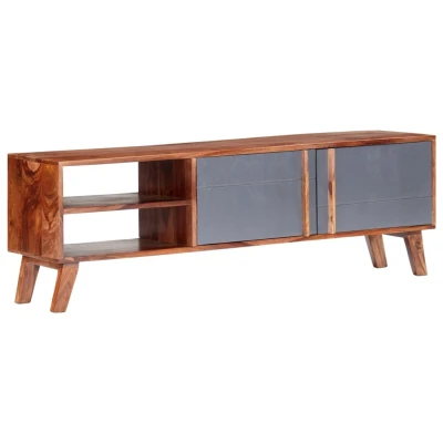 Afbeelding van Tv meubel 140x30x45 cm massief sheeshamhout grijs