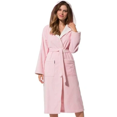 Afbeelding van Morgenstern dames badstof badjas met capuchon van 100% katoen velour lichtroze XS