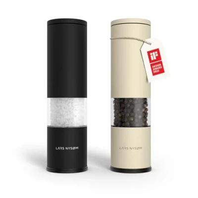 Afbeelding van LARS NYSØM Lagom Peper en zoutmolen set Verstelbare maalgraad Roestvrijstaal (Carbon Black/Almond Beige)