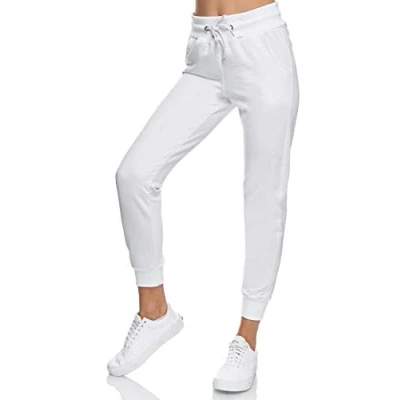 Afbeelding van Smith &amp; Solo Joggingbroek voor dames, sportbroek katoen, sweatpants, slim fit, vrijetijdsbroek, lang, trainingsbroek, fitness, hoge taille, jogger, hardloopbroek, modern, wit, XS