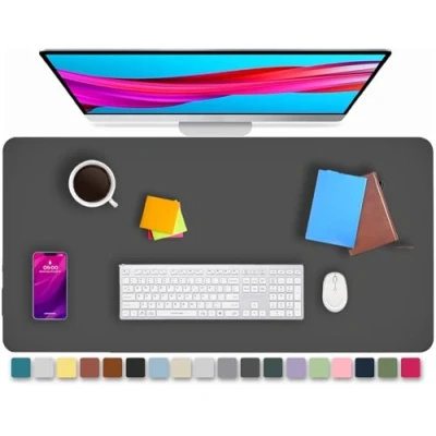 Afbeelding van KKTECH lederen bureau onderlegger, antislip, muismat, premium kantoortafel schrijfmat voor laptop schrijven, waterdichte mat (donkergrijs, 80 x 40)