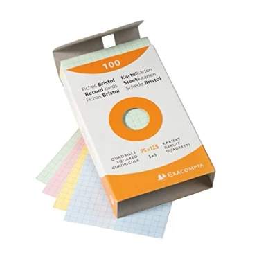 Afbeelding van 3x etui 100 steekkaarten bristol geruit 5x5 niet geperforeerd 75x125mm, Geassorteerd