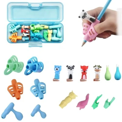 Afbeelding van TSKDKIT Potloodgrepen voor kinderen handschrift 16 stuks potloodhouder set comfortabele pen handgrepen houder siliconen handschrift, kleuters training