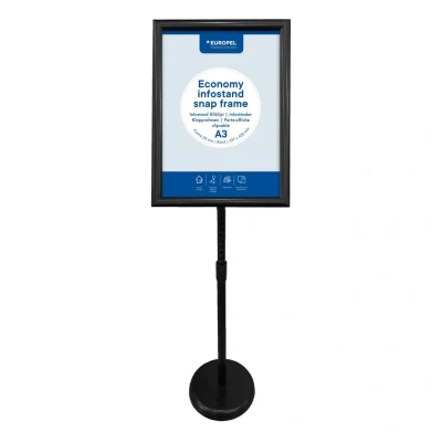 Afbeelding van Europel Economy infostand kliklijst Zwart A3 (29,7 x 42 cm) Frame 25mm Verstelbare hoogte Draaibare Ideaal voor Beurzen