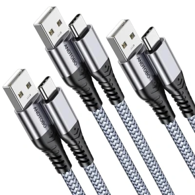 Afbeelding van ANDTOBO Set van 3 USB C naar A kabel, nylon gevlochten type kabel snel opladen compatibel met Samsung Galaxy S20 S21 S22 S10 S9 S8 plus, A12 A13 A20 A50 M31 (1 m)