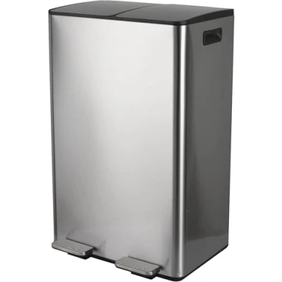 Afbeelding van Spirella Vuilnisemmer, afvalscheidingssysteem, 60 l (2 x 30 liter), met binnenemmer, grote afvalemmer, pedaalemmer, roestvrij staal, softclosemechanisme, zilver