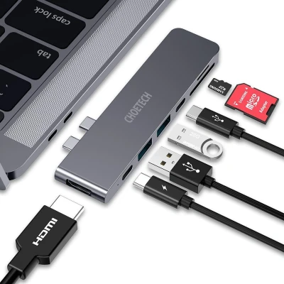 Afbeelding van Choetech Aansluitende USB C 7 in 1 hub naar Thunderbolt 3 PD , 3.0, 4K HDMI en kaartlezer
