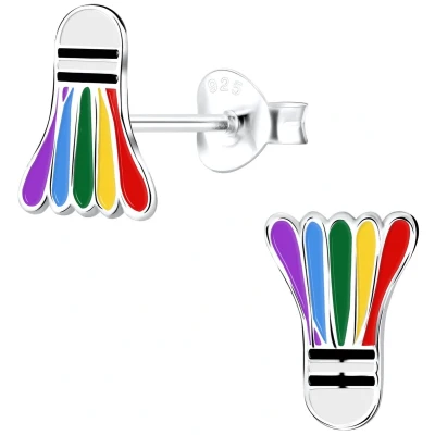 Afbeelding van JoyS Zilveren badminton shuttle oorbellen multicolor