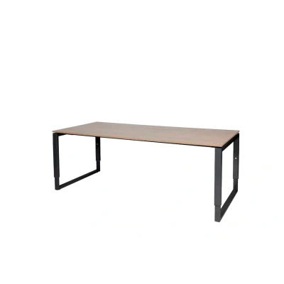 Afbeelding van Domino Plus bureau, hoogte instelbaar (62 85cm) met 200x90cm &#039;zwevend&#039; havana/ kersen licht 25mm blad en zwart (RAL9011) O poot frame