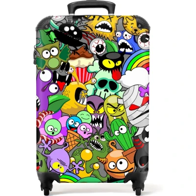 Afbeelding van NoBoringSuitcases.com® Kinderkoffer Monster Neon Patronen Jongen Kind Kindertrolley meisje Reiskoffer kinderen Jongenskoffer Kofferslot Lichtgewicht Past binnen 55x40x20 cm en 55x35x25 Koffer Handbagagekoffer