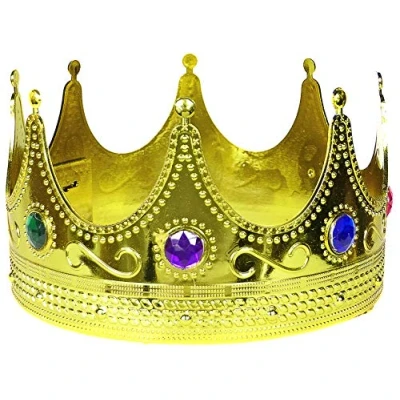 Afbeelding van Gouden kroon koningskroon koninginnenkroon bezet met gekleurde robijnen het perfecte accessoire voor je koninklijke kostuum