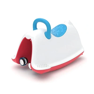 Afbeelding van Chillafish Trackie loopwagen 4 in 1; schommelen, lopen, duwen of treintje spelen, voor kinderen van 1 5 jaar, met verstelbare zithoogte, stille krasvrije 360 zwenkwielen, Blauw