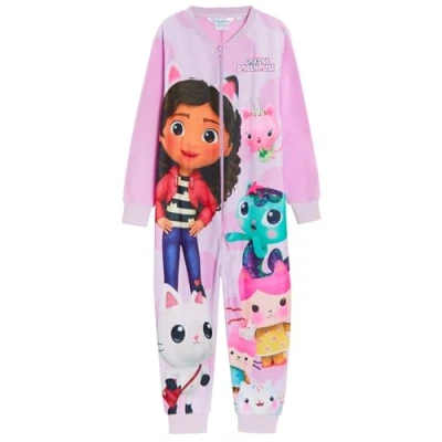 Afbeelding van Gabby&#039;s Dollhouse onesie voor meisjes, alles in één Gabby fleece kinderpyjama, warme loungekleding, roze, 4 5 jaar
