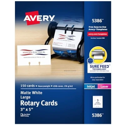 Afbeelding van Laser/Inkjet Roterende Kaarten, 3 x 5, Kaarten/Blad, 150 Kaarten/Doos