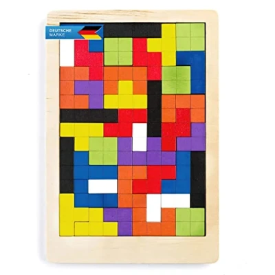 Afbeelding van 3D houten puzzel kinderen speelgoed educatief denken spel Tetris met bouwstenen