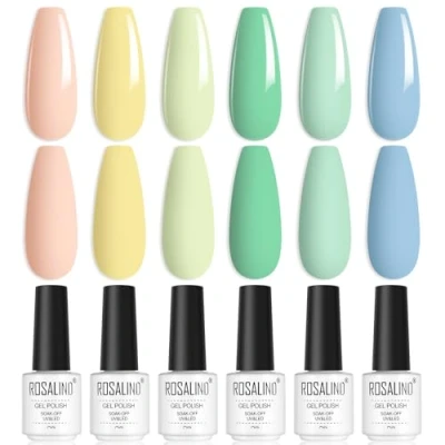 Afbeelding van ROSALIND UV Nagellak Set, 6 kleuren Gel Naakt Geel Groen Blauw Gellak voor Nagelstudio DIY Home