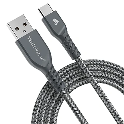 Afbeelding van TECHGEAR USB C Cable 2 meter lang [6,5 voet] STERK Gevlochten Kabel Charger en Synchronisatie, voor Type Devices Apparaten Compatibel met iPad Pro 12.9 2020, 2018 11 [Zilver]