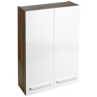 Afbeelding van Pelipal Badkamerhangkast Quickset 380, in wit glanzend/Sanremo eiken terra dwars replica, 50 cm breed, badkamerwandkast met 2 deuren en legplanken