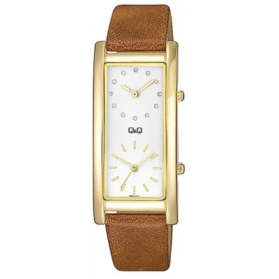 Afbeelding van Q&amp;Q horloge met bruin leren band QB61J111Y tweede tijdsaanduiding.