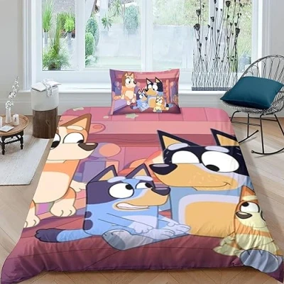 Afbeelding van LENTLY Bluey 3D Bedrukte dekbedovertrekset voor kinderen en volwassenen, met kussenslopen, dekbedovertrek, 2 delige set, eenpersoons (135 x 200 cm)