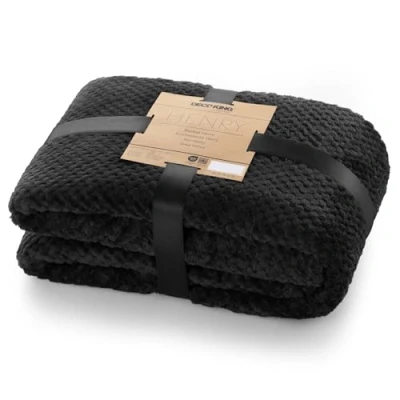 Afbeelding van DecoKing Henry knuffeldeken van 70 x 150 cm, zwart, deken, microvezel, woondeken, sprei, fleece, zacht, behaaglijk, Scandinavische stijl