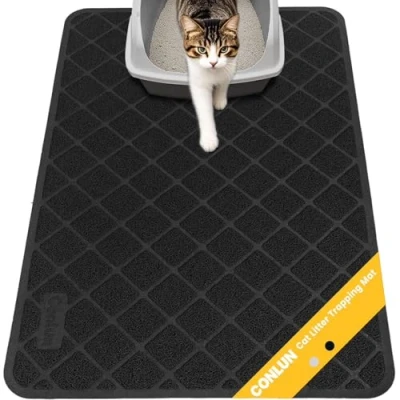 Afbeelding van Conlun kattenbakmat, 89 x 58 cm, rooster net, strooicontrole, design kattenbakonderlegger, waterdicht urinebestendig materiaal, gemakkelijk te reinigen (zwart)