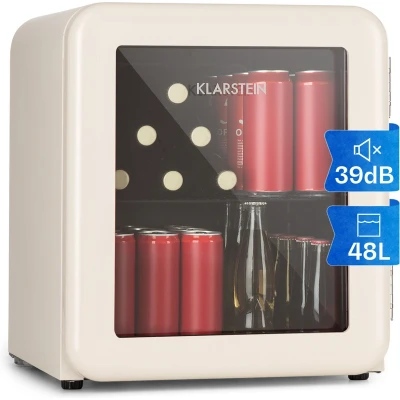 Afbeelding van Klarstein Poplife 48 Retro Drankenkoeler Mini Koelkast Liter Temperatuur: 0 10 C 39 dB 50 cm hoog Verstelbare pootjes Compressiekoeling Drankkoelkast Crème