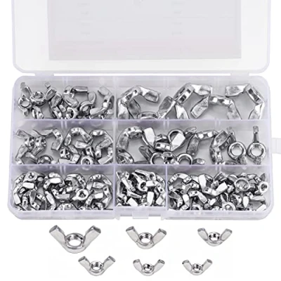 Afbeelding van Belle Vous Vlindermoeren Assortiment Set (100 Stuks) Metrische M3, M4, M5, M6, M8 en M10 Draad Maten 304 Roestvrij Stalen Bevestiger Schroeven Onderdelen Zilverkleur Vlindermoer Voor DIY