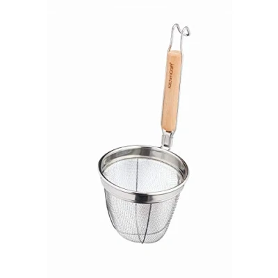 Afbeelding van KitchenCraft World of Flavours Kleine Zeef met Handvat, Roestvrij Staal/Eucalyptushout, 14 x 16 34 Centimeter