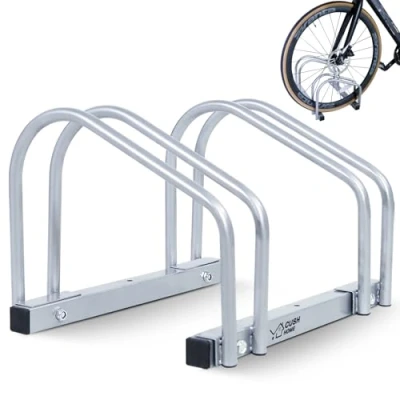 Afbeelding van CCLIFE Fietsstandaard bodem voor 2 fietsen met bandbreedtes tot 55 mm ijzeren fietshouder 40 x 32 26 cm