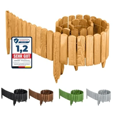 Afbeelding van Garronda Rollborder Flexibele houten Gazonafscheiding Palissade padenafscheiding kan worden ingekort Lichtbruin Hoogte: 30 cm, hekje 200 cm